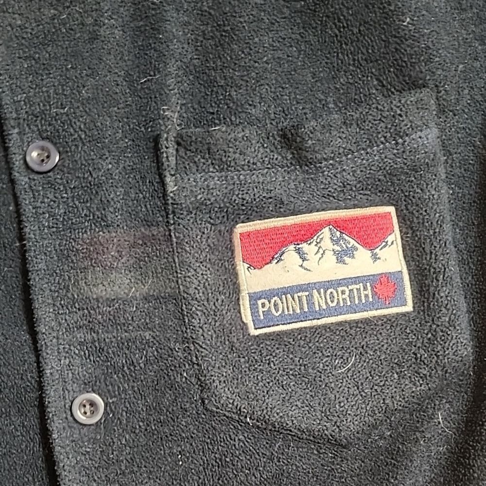 90s Rare Point North Black Fleece Shirt Vintage Beautiful Buttun Up - Picture 3 of 6